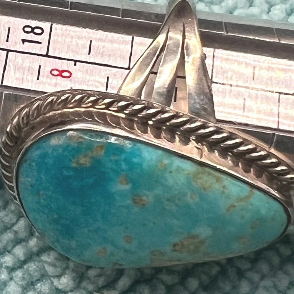 Sterling Silver Turquoise‎ Ring 9 Signed B Southwestern Unisex 6g